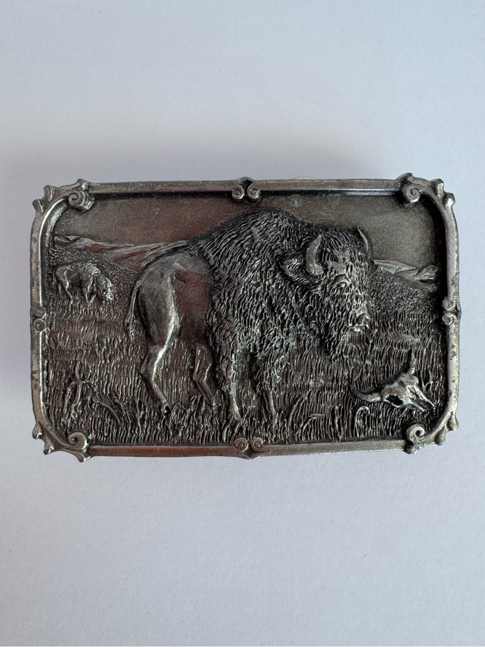 Vintage 1984 Siskiyou American Buffalo Bison Pewter Belt Buckle U-29 Western EUC